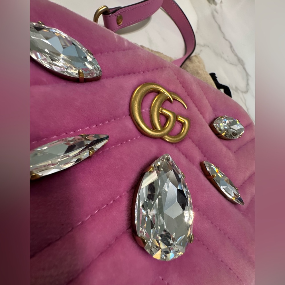 Gucci Velvet Marquise Crystal Mini GG Marmont Shoulder Bag - Picture 16 of 16